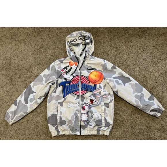 MEMBERS ONLY Looney Tunes Space Jam Tune Squad Windbreaker Track Jacket Camo MED - Picture 1 of 12